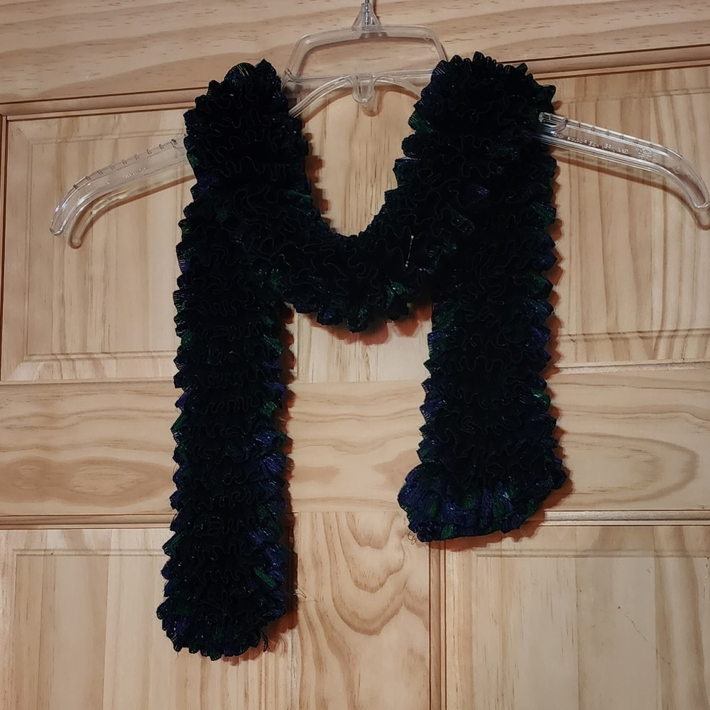 Handmade Ruffle Scarf ~ Blues, Purple, Green